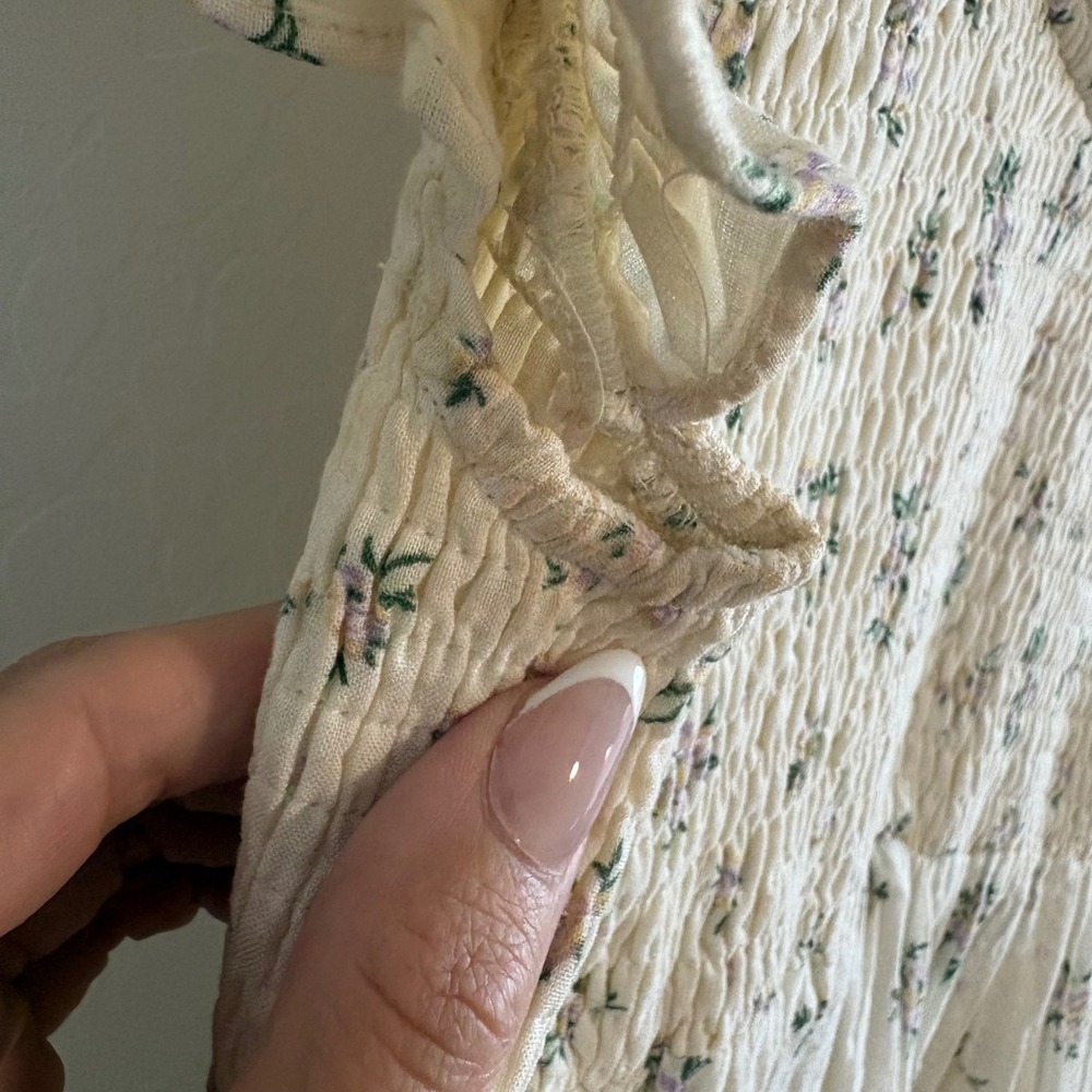 En‎ Saison Refine Vintage Floral Smocked Tiered Mini Dress Natural Cream Small - Picture 8 of 9